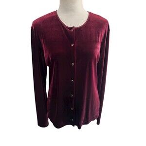 Vtg 90s Esprit De Corp Velvet Cardigan Snap Front Whimsigoth Burgundy USA made L